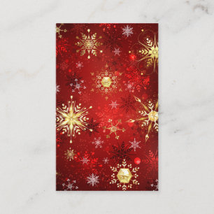 Christmas Golden Snowflakes on Red Background Business Card