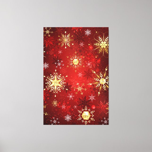 Christmas Golden Snowflakes on Red Background Canvas Print (Front)