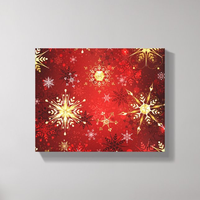 Christmas Golden Snowflakes on Red Background Canvas Print (Front)