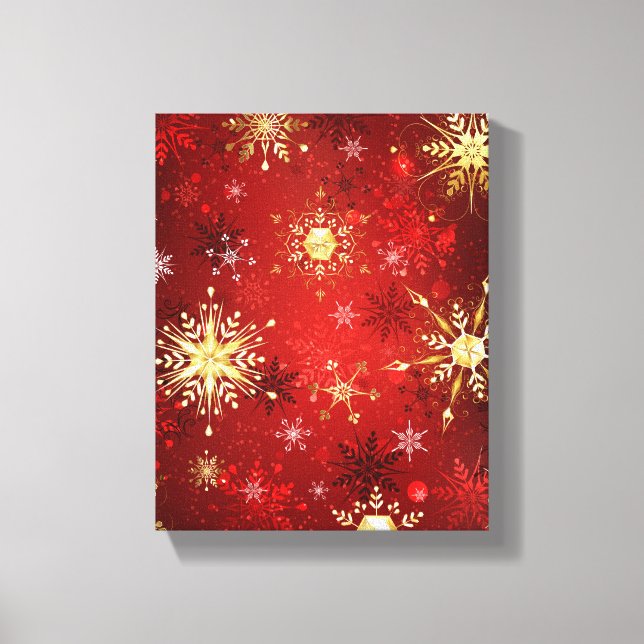 Christmas Golden Snowflakes on Red Background Canvas Print (Front)