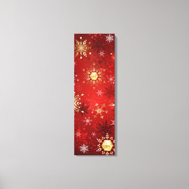 Christmas Golden Snowflakes on Red Background Canvas Print (Front)