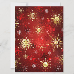 Christmas Golden Snowflakes on Red Background Card