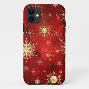 Christmas Golden Snowflakes on Red Background Case-Mate iPhone Case