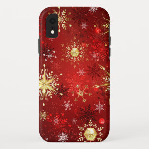 Christmas Golden Snowflakes on Red Background Case-Mate iPhone Case