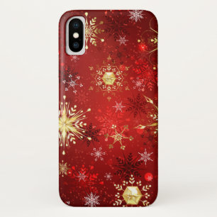 Christmas Golden Snowflakes on Red Background Case-Mate iPhone Case