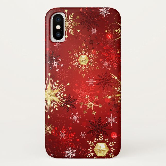 Christmas Golden Snowflakes on Red Background Case-Mate iPhone Case (Back)