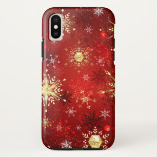 Christmas Golden Snowflakes on Red Background Case-Mate iPhone Case
