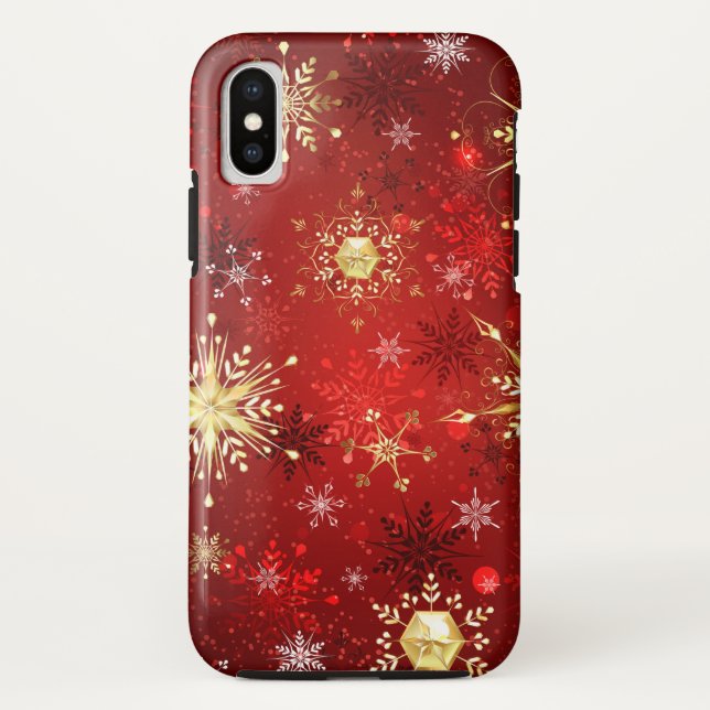 Christmas Golden Snowflakes on Red Background Case-Mate iPhone Case (Back)