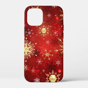 Christmas Golden Snowflakes on Red Background iPhone 12 Mini Case