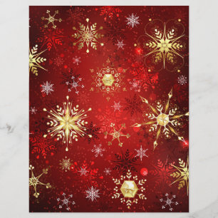 Christmas Golden Snowflakes on Red Background Custom Letterhead