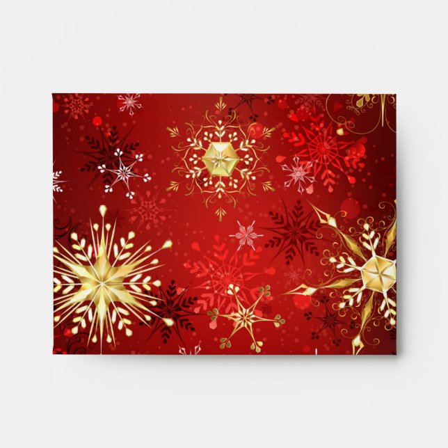 Christmas Golden Snowflakes on Red Background Envelope (Front)