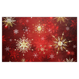 Christmas Golden Snowflakes on Red Background Fabric