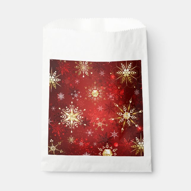 Christmas Golden Snowflakes on Red Background Favour Bags (Front)