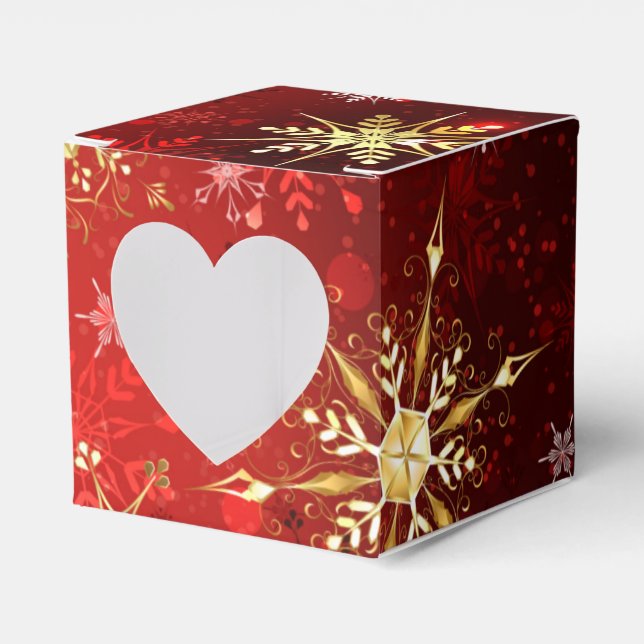 Christmas Golden Snowflakes on Red Background Favour Box (Front Side)