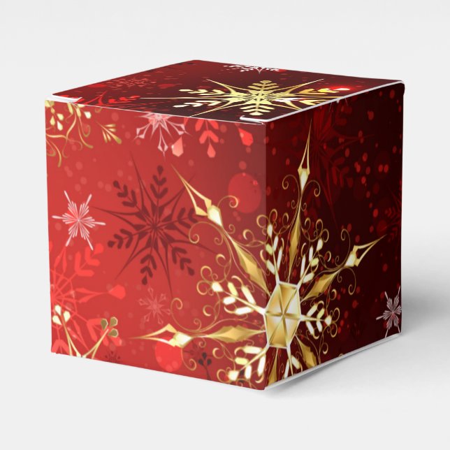 Christmas Golden Snowflakes on Red Background Favour Box (Front Side)