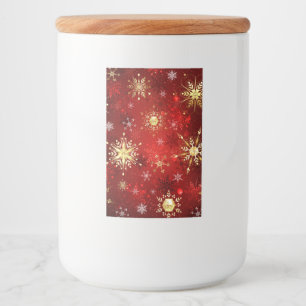 Christmas Golden Snowflakes on Red Background Food Label