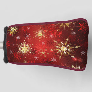 Christmas Golden Snowflakes on Red Background Golf Head Cover