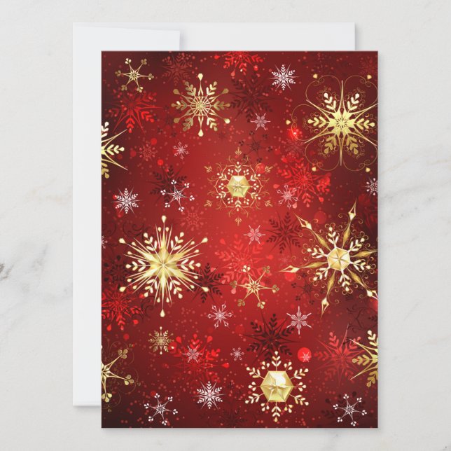 Christmas Golden Snowflakes on Red Background Holiday Card (Front)