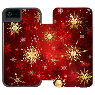 Christmas Golden Snowflakes on Red Background Incipio Watson™ iPhone 5 Wallet Case