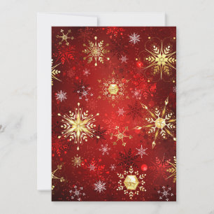 Christmas Golden Snowflakes on Red Background Invitation