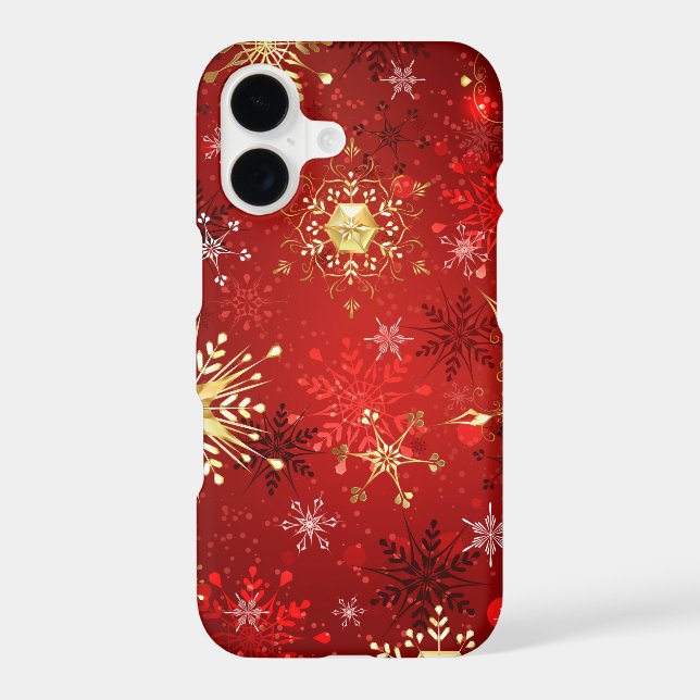 Christmas Golden Snowflakes on Red Background iPhone Case (Back)