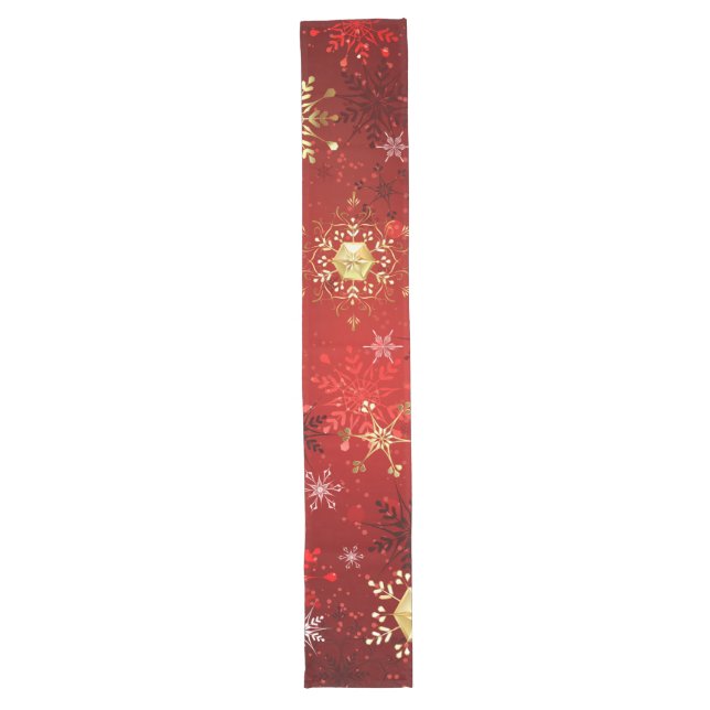 Christmas Golden Snowflakes on Red Background Long Table Runner (Front)