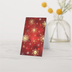Christmas Golden Snowflakes on Red Background Loyalty Card