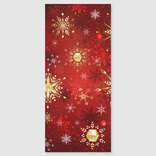 Christmas Golden Snowflakes on Red Background Magnetic Invitation (Front)