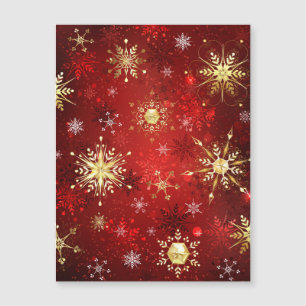 Christmas Golden Snowflakes on Red Background Magnetic Invitation