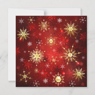 Christmas Golden Snowflakes on Red Background Magnetic Invitation