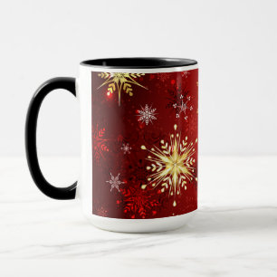 Christmas Golden Snowflakes on Red Background Mug