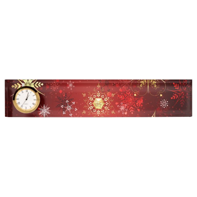 Christmas Golden Snowflakes on Red Background Nameplate (Front)