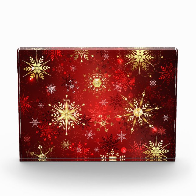 Christmas Golden Snowflakes on Red Background Photo Block (Front)