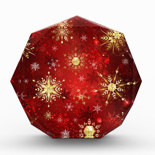 Christmas Golden Snowflakes on Red Background Photo Block