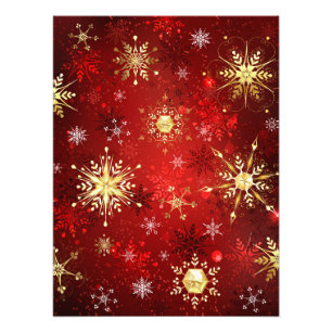 Christmas Golden Snowflakes on Red Background Photo Print