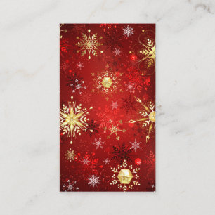 Christmas Golden Snowflakes on Red Background Place Card