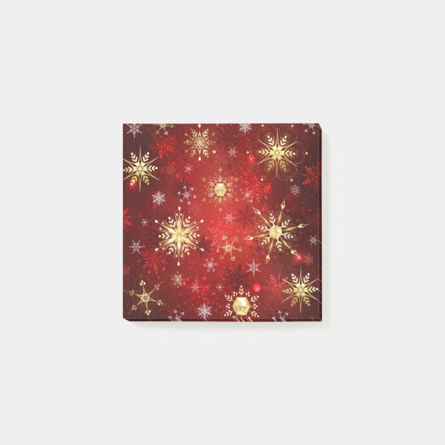 Christmas Golden Snowflakes on Red Background Post-it Notes (Front)