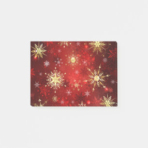 Christmas Golden Snowflakes on Red Background Post-it Notes