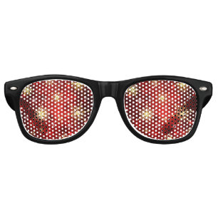 Christmas Golden Snowflakes on Red Background Retro Sunglasses