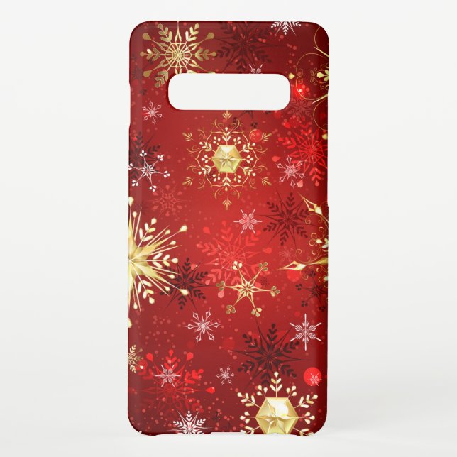 Christmas Golden Snowflakes on Red Background Samsung Galaxy Case (Back)