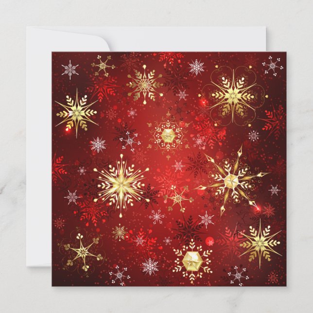 Christmas Golden Snowflakes on Red Background Save The Date (Front)