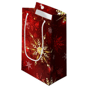 Christmas Golden Snowflakes on Red Background Small Gift Bag
