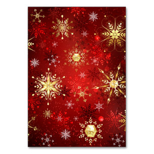 Christmas Golden Snowflakes on Red Background Table Number