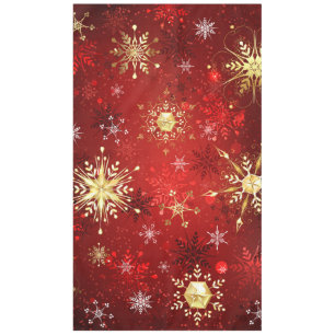 Christmas Golden Snowflakes on Red Background Tablecloth