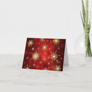 Christmas Golden Snowflakes on Red Background Thank You Card