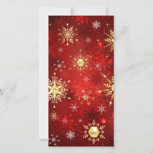 Christmas Golden Snowflakes on Red Background Thank You Card