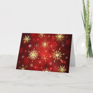 Christmas Golden Snowflakes on Red Background Thank You Card