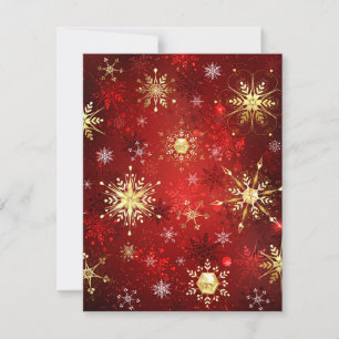 Christmas Golden Snowflakes on Red Background Thank You Card
