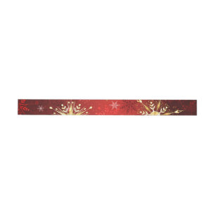 Christmas Golden Snowflakes on Red Background Wrap Around Label
