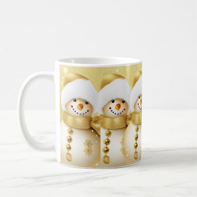 Christmas Golden Snowman Snowflakes Holidays Coffee Mug (Left)